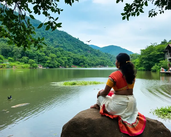 Vanniyar Woman Enjoys Serene Lake View in Western Ghats