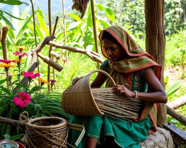 Vanniyar Woman Weaves Traditional Basket in Serene Setting