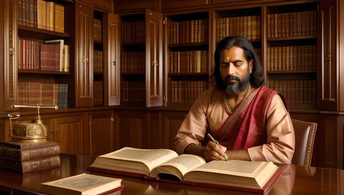 Varahamihira in Study with Ancient Texts and Instruments