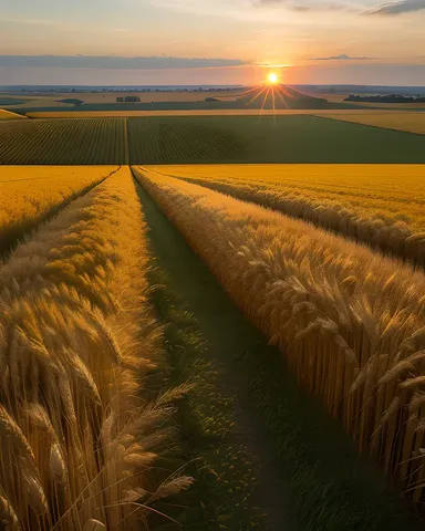 Vast Wheat Field Under Yyy Bright Yellow Sun