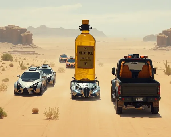 Vehicles Transporting Neopitol Oil Through Desert