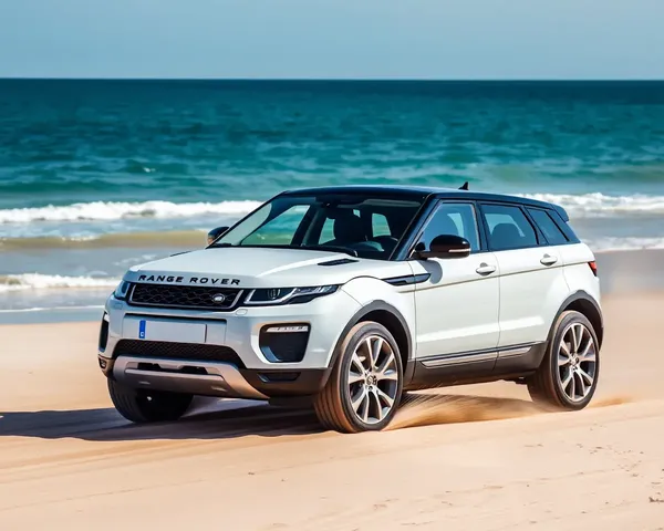 Versatile Range Rover Evoque on Sandy Beach with Clear Blue Ocean Background