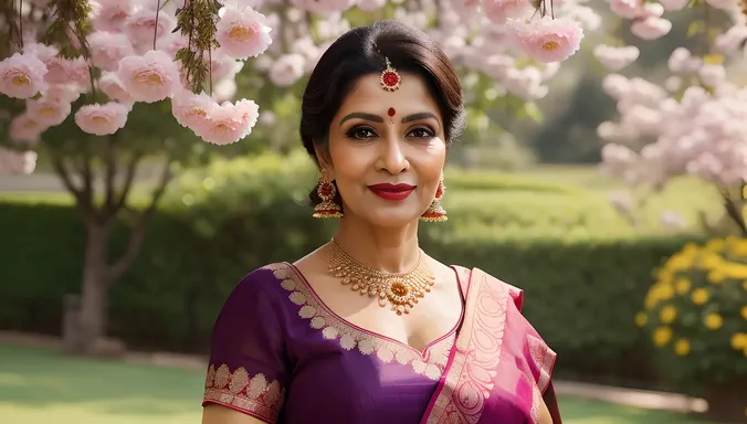 Vibrant Adult Aunty in Traditional Indian Sari