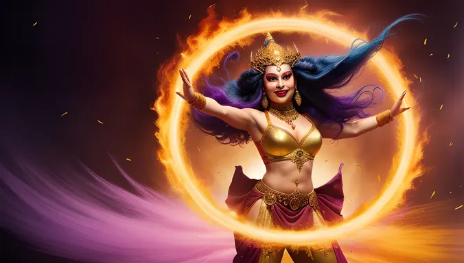 Vibrant Bhadrakali Goddess of Time and Destruction in Whirlwind Colors