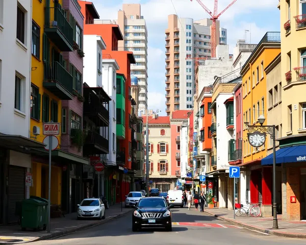 Vibrant City Street with Colorful Buildings Wallpaper