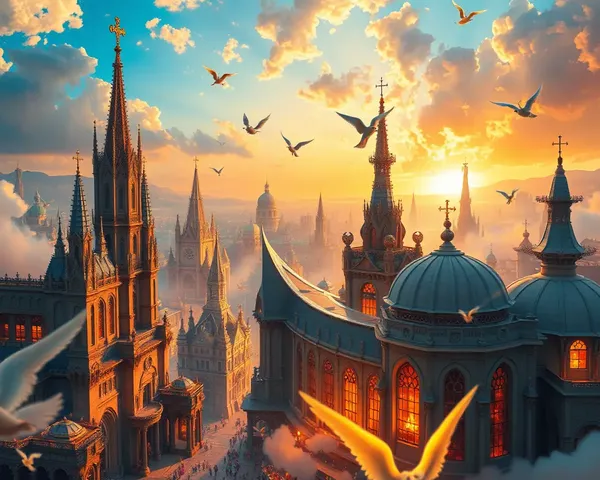 Vibrant Cityscape in Kingdom of Heaven with Angelic Activity