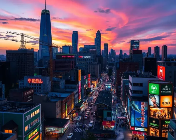 Vibrant Cityscape with Skyscrapers and Neon Lights Background