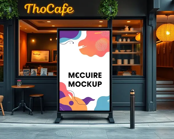Vibrant Design on Square Hoarding Board in Front of Cafe