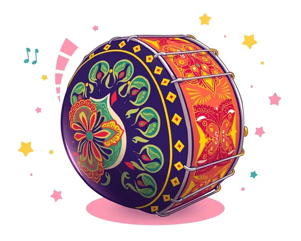 Vibrant Dholak Drum Illustration with Intricate Designs PNG