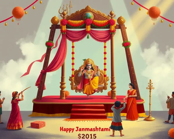 Vibrant Digital Painting of Krishna Janmashtami Festival Setup