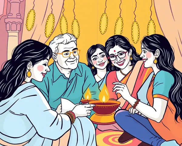 Vibrant Diwali Illustration: Friends and Family Sharing Laughter