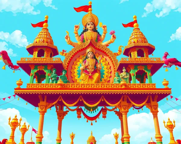 Vibrant Durga Puja Pandal with Bengali Architecture and Colorful Decorations