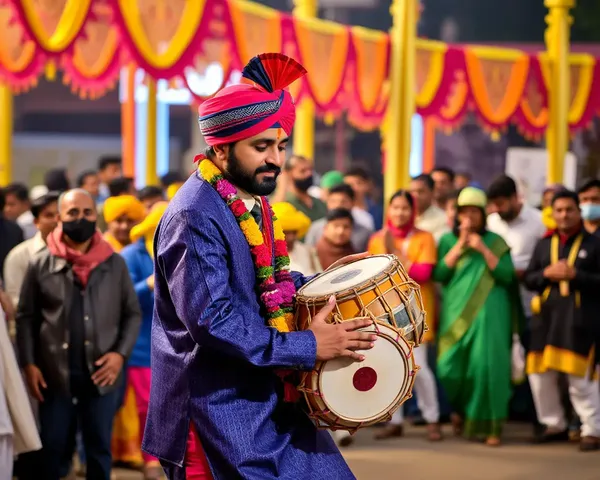 Vibrant Festival Scene with Nashik Dhol Player in Action