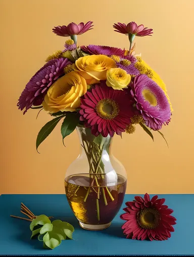 Vibrant Flower Photo with Exotic Still Life Arrangement