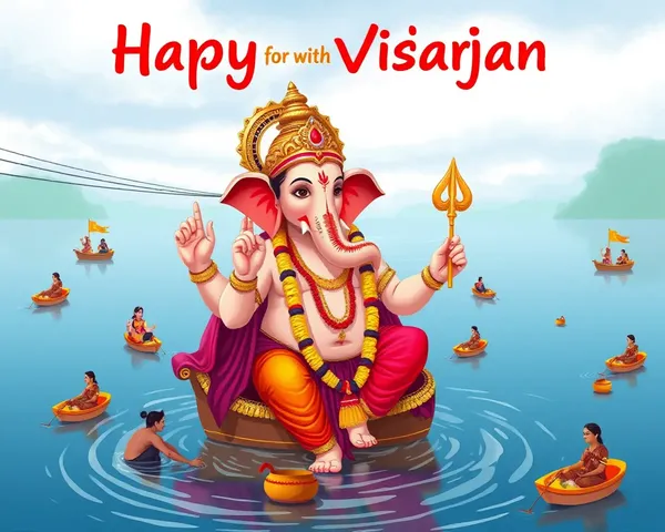 Vibrant Ganesh Visarjan Illustration with Devotees and Boats