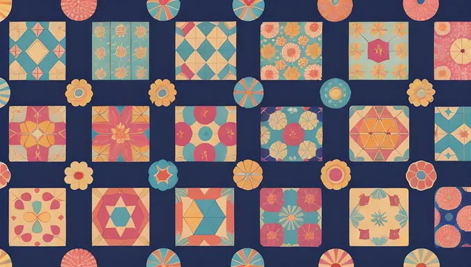 Vibrant Geometric Shapes Tessellation Art Piece in Bright Colors