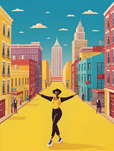Vibrant Hip-Hop Dancer in Colorful City Street Scene