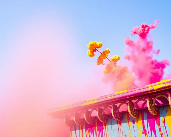 Vibrant Holi Colors on Clear Blue Sky Background