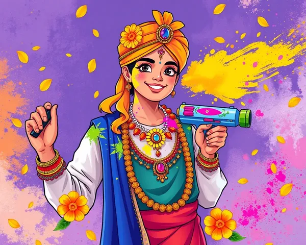 Vibrant Holi Festival Attire with Pichkari and Colors