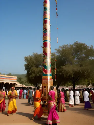 Vibrant Indian Village Celebrates Karaga Festival with Colorful Decorations