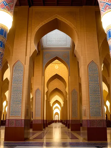 Vibrant Interior of Masjid Nabawi with Intricate Patterns