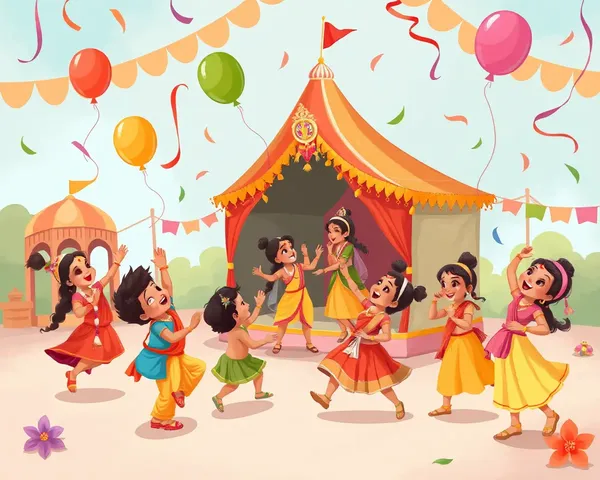 Vibrant Janmashtami Celebration with Children and Balloons