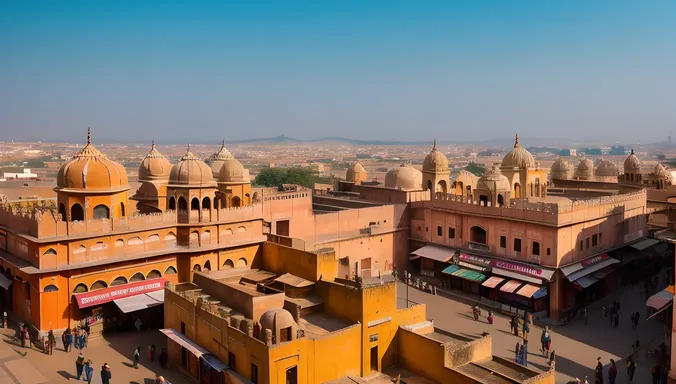Vibrant Kushti Wallpaper with Jaipur Cityscape and Colorful Markets