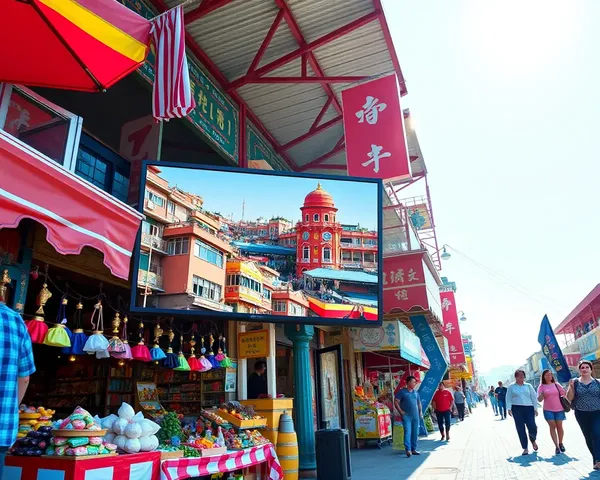 Vibrant Marketplace with 18x12 Display and Bright Sunny Background