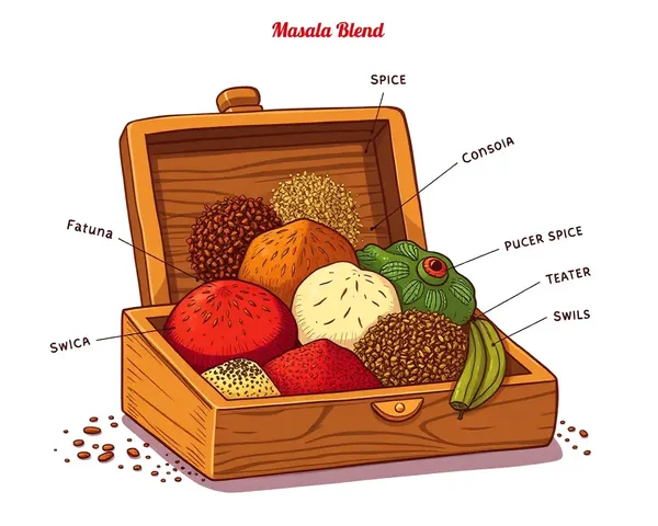 Vibrant Masala Blend in Wooden Spice Box Illustration