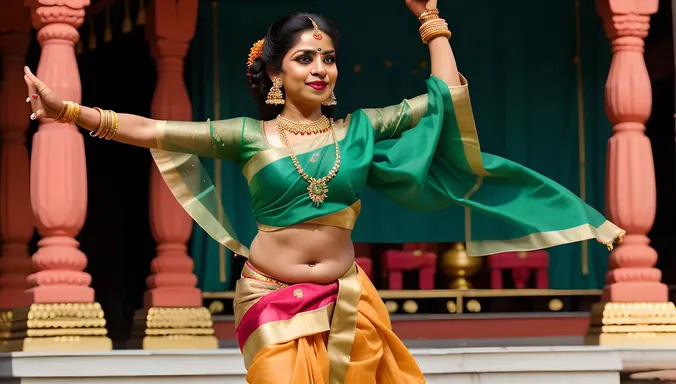 Vibrant Mohiniyattam Dancer in Traditional Kerala Backdrop