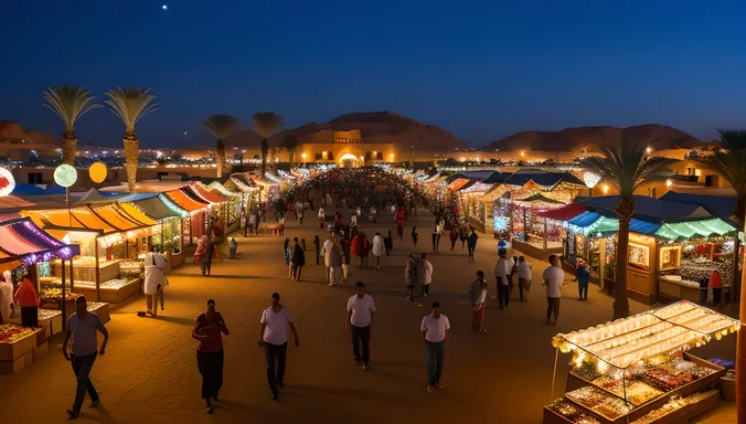 Vibrant Night Market in Sharm El-Sheikh with Twinkling Lights and Music