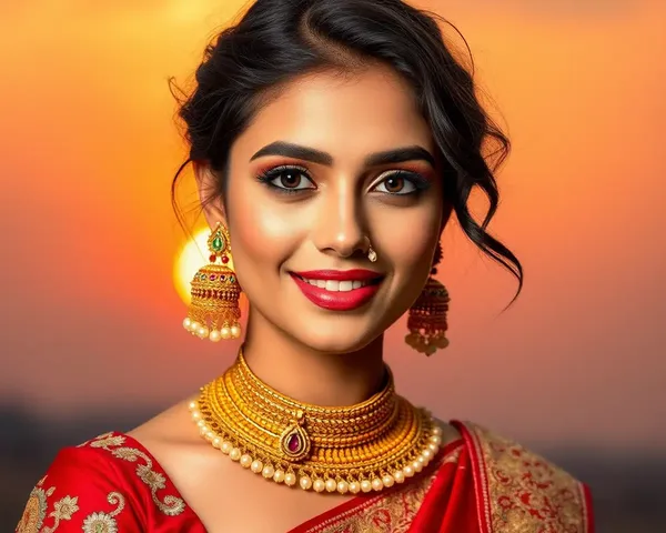 Vibrant Orange Sunset Background with Intricately Designed Jhumkas