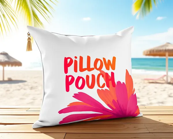 Vibrant Pillow Pouch Mockup with Hand-Painted Design and Beach Scene
