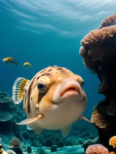 Vibrant Puffer Fish in Coral Reef Habitat Images