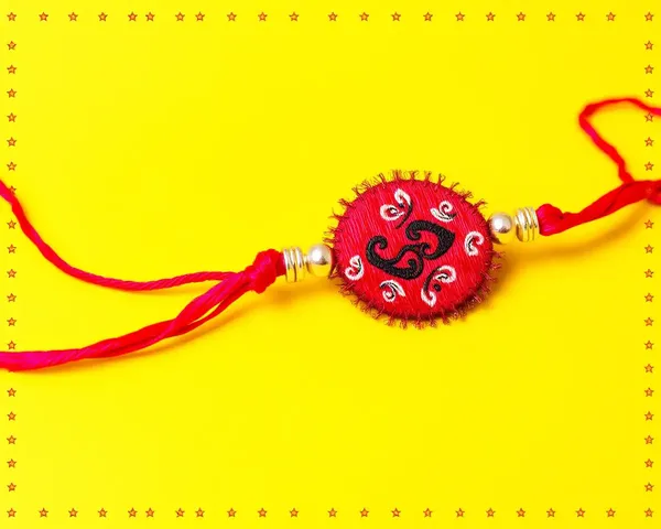 Vibrant Red Thread and Star Border on Bright Yellow Fancy Rakhi