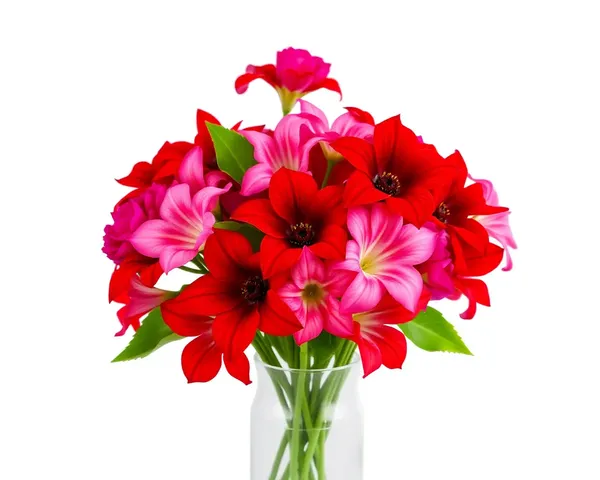 Vibrant Red and Pink Shradhanjali Flowers in Glass Vase PNG