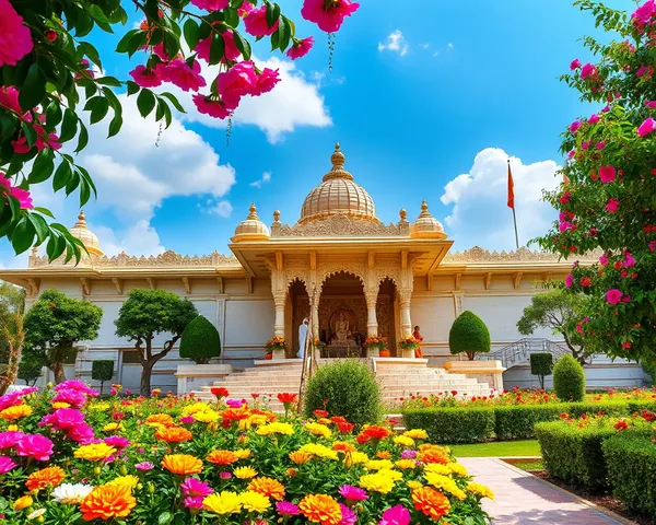 Vibrant Samadhi Mandir in Shirdi with Flowers and Greenery