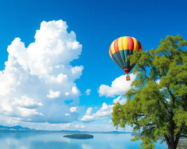 Vibrant Sky Poster with Hot Air Balloon and Serene Lake