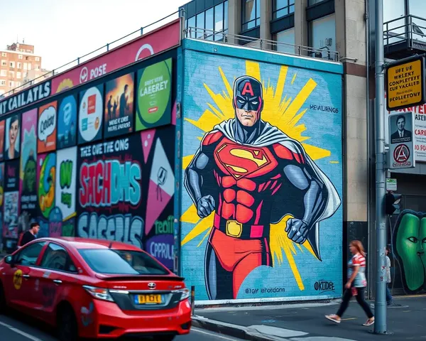 Vibrant Street Art Mural with Superhero Mockup Free from Vandalism