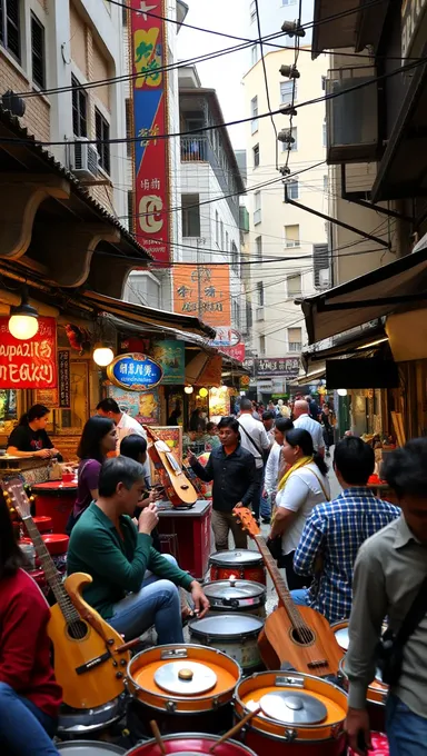 Vibrant Street Market with Lively World Music