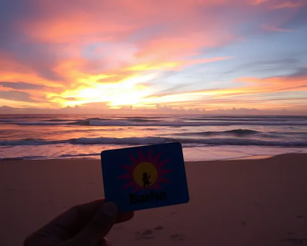 Vibrant Sunset Scene with Barho Card and Ocean Waves