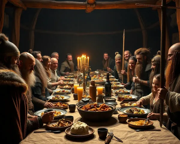 Viking Feast with Warriors, Food, and Treasure