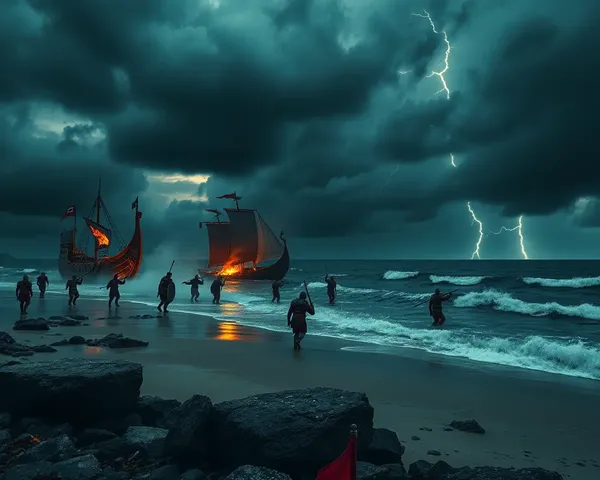 Viking Raid on Foreign Shore with Warriors and Lightning