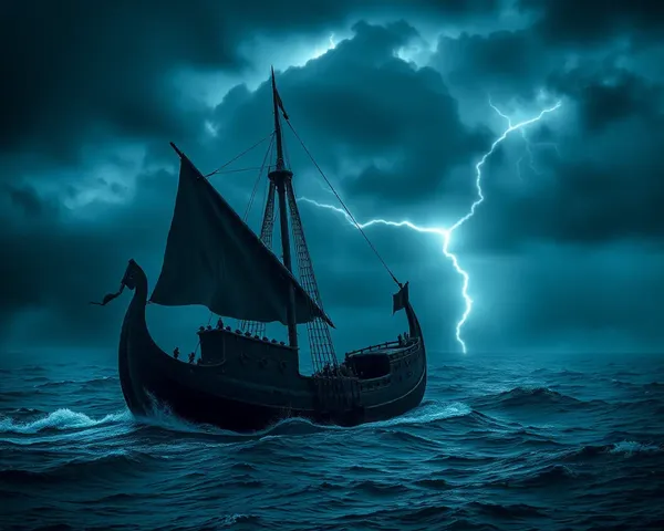 Viking Ship Battling Stormy Seas with Lightning