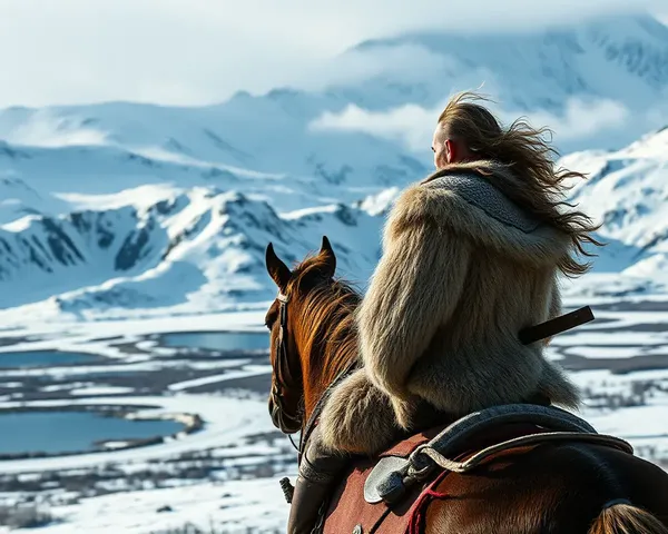 Viking Warrior Rides 4K Horse Across Snow-Capped Mountains and Lakes