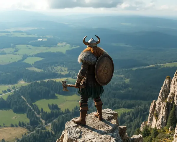 Viking Warrior Standing Proudly on Rocky Cliff with 4K Landscape