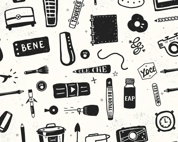 Vintage Black Doodle Wallpaper with Distressed Textures Typography