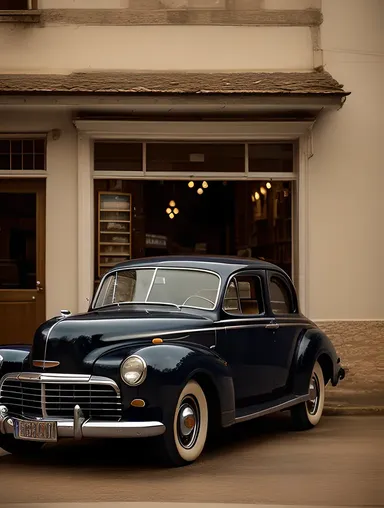 Vintage Car Bava Café Warm Glow Black White