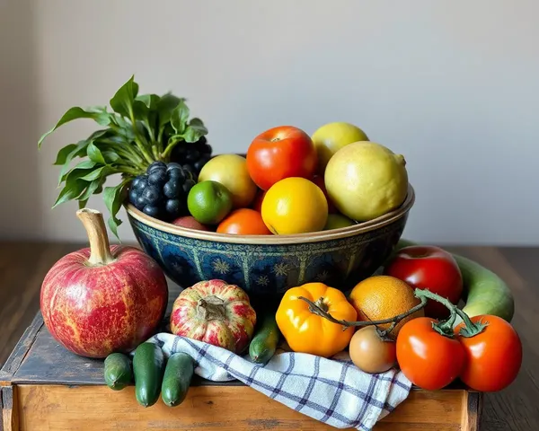 Vintage Crate Still Life with Taraju and Fresh Produce