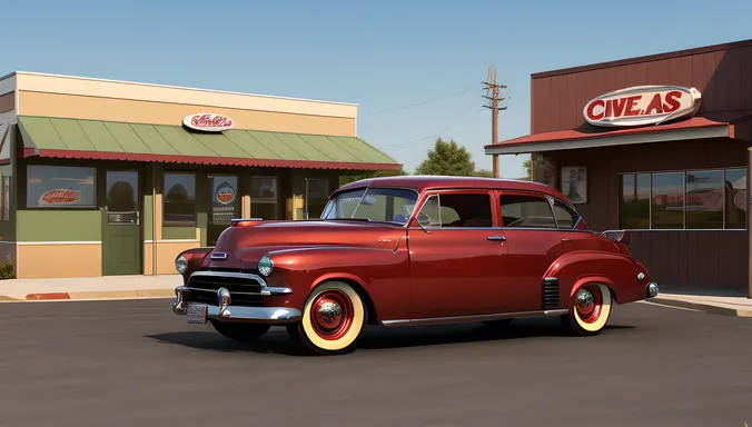 Vintage Hot Rod 3D Car at 1950s-Style Diner with Chrome Exterior